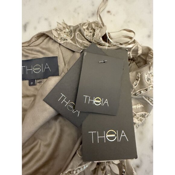 NWT Theia Chrisley Petal Beaded Cocktail Dress Champagne Sz 0 $895 [jb] - Picture 9 of 16
